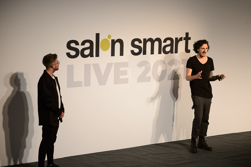 Ricky Walters, owner of Salon 64, and Stuart Whitelaw, owner of Mesart salon, on stage at Creative HEAD Magazine's Salon Smart Live 2021